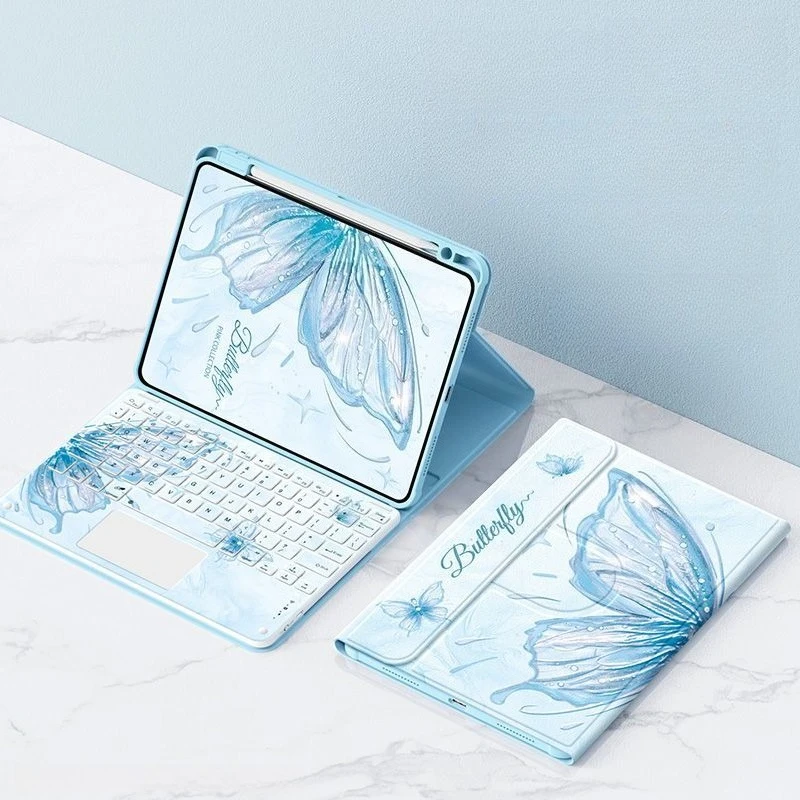 

Чехол для планшета Kawaii Pink Butterfly с беспроводной мышью и слотом для стилуса для девочек, для Xiaomi Pad 7 Pro 12.1" и Redmi Pad SE