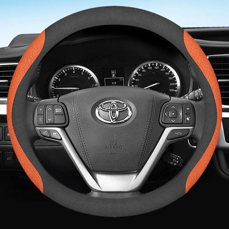 Leather Car Steering Wheel Cover For Toyota RAV4 2017 2018 2019 2020 2021 2022 2023 2024 Non-slip 38cm Auto interior Accessories