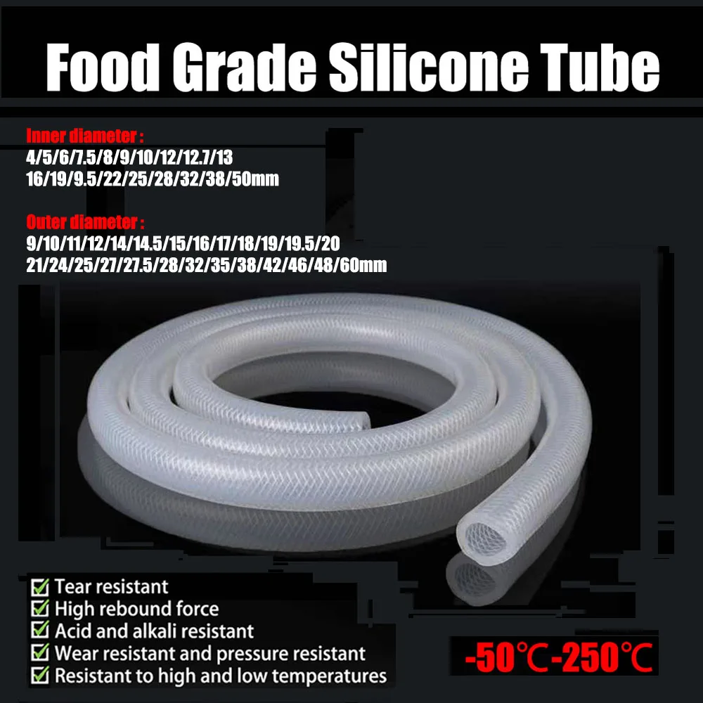 

1M Food Grade Silicone Tube ID 4/5/6/7.5/8/9/10/12/12.7/13/16/19-50mm Flexible Rubber Hose Coffee Milk Tube Thickened Beer Pipe