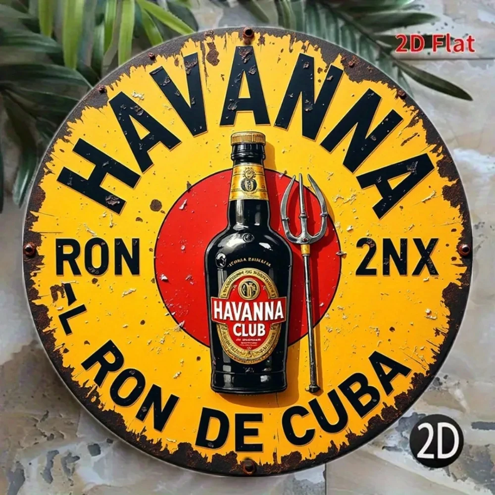 2D Flat Aluminum Interior and Exterior Wall Decoration 8inch Vintage Havana Cuban Rum Sign Stylish Decoration for Room and Bar