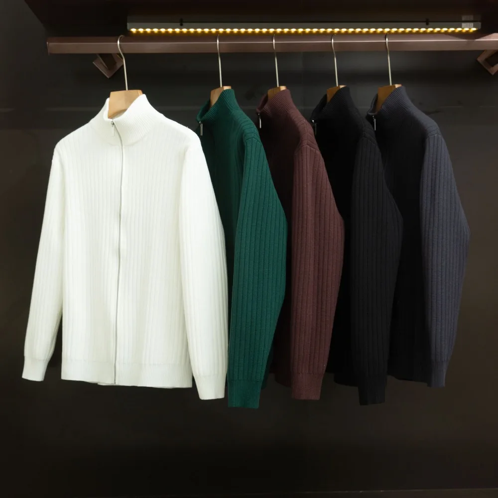 Men's Cardigan With Zipper Male Sweater Coat Jackets Solid Knitted Cardigans Elegant High Quality Vintage Thick Jersey