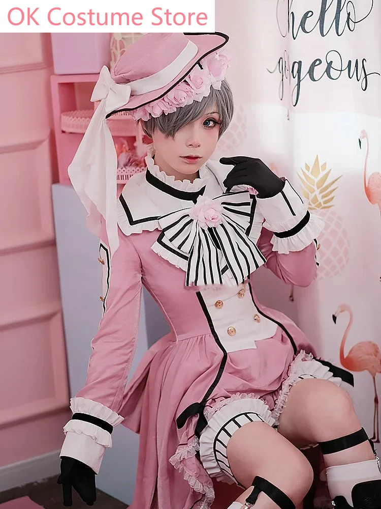 Anime Black Butler Ciel Phantomhive Robin Pink Lolita Dress Game Suit Gorgeous Cosplay Costume Halloween Party Outfi