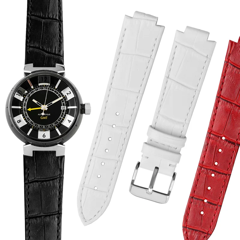 21x12mm Convex leather watchband for LV watch Louis Vuitton tambour strap Quick Detachable Convex Cowhide Steel Endlink