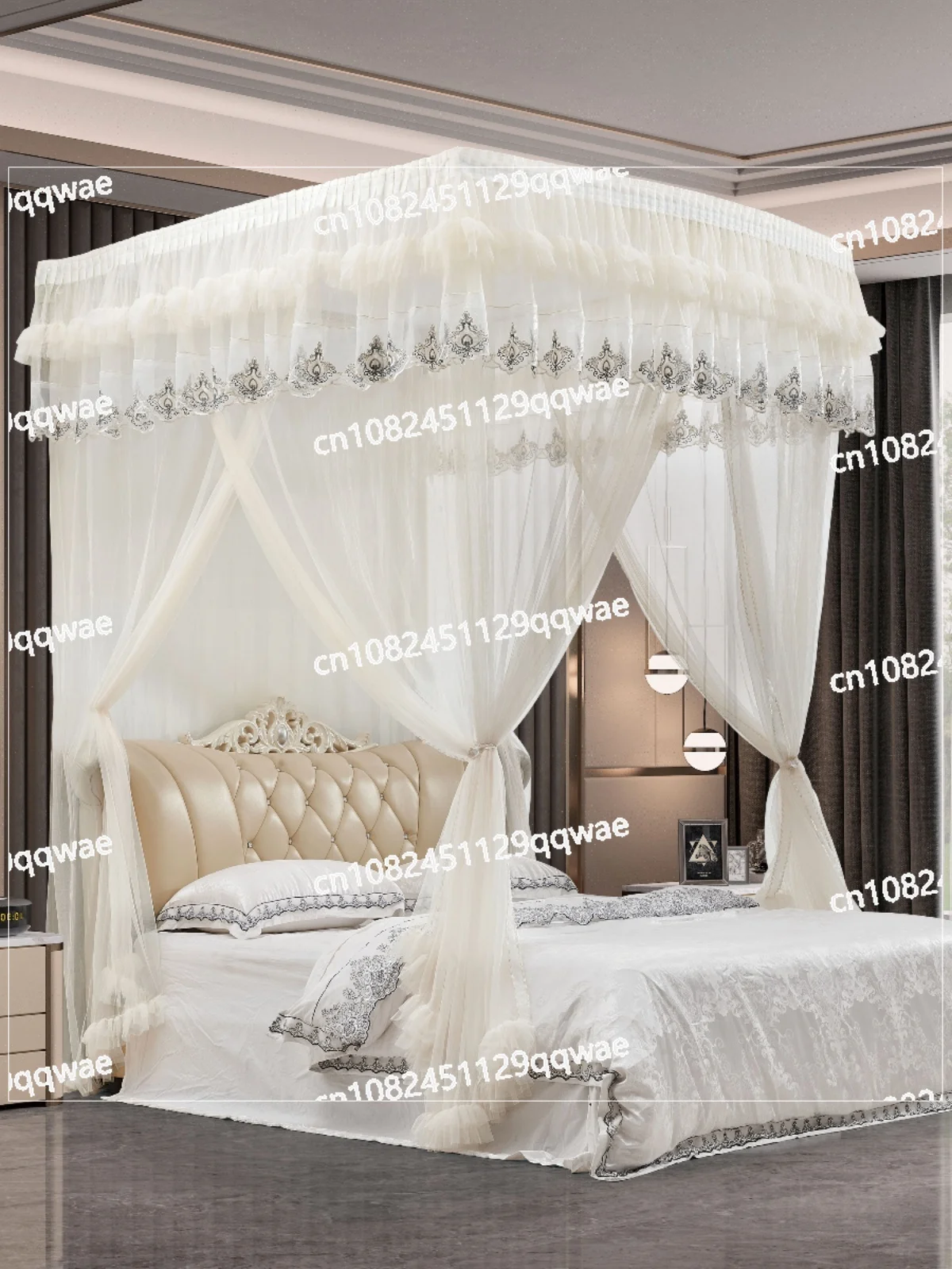 New Non-punching Titanium Invisible Lifting Guide Rail Mosquito Net Retractable Folding 1.8m Bed Light Luxury Princess Style