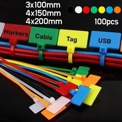 100pcs Nylon Marker Cable Zip Ties 3x100,4x150/200mm Plastic Tag Labels Loop Self-Locking Zip Ties for Wire Marking & Organizing