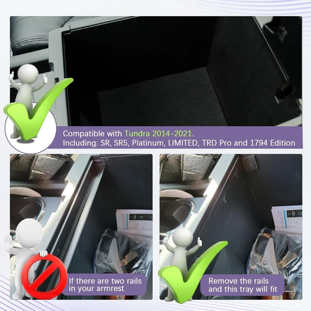 لتويوتا تندرا 2014-2021 وحدة التحكم المركزية مسند الذراع درج منظم دائم ABS صندوق تخزين أسود مع مقسم اكسسوارات السيارات #6