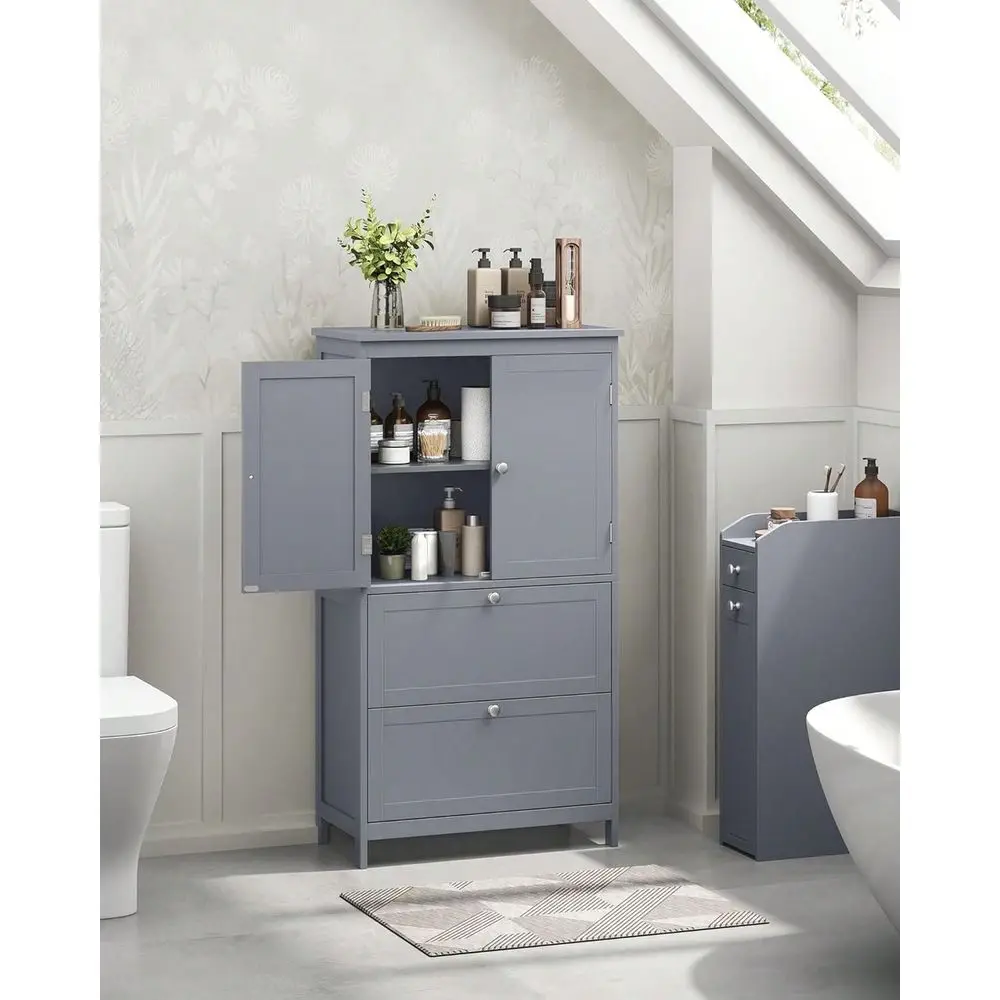 Storage Cabinet With 4 Doors, Freestanding Bathroom Cabinet With Adjustable Shelves, Tall Entryway Accent Cupboard, Dove Gray,