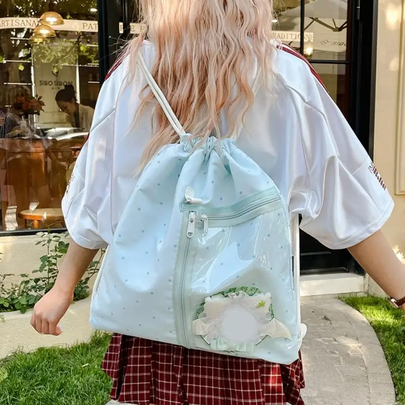 Y3NE Cartoon Themed Doll Nylon Drawstring Backpack Easy Access Closure Foldable Daypack Suitable for Travel and Short Trip