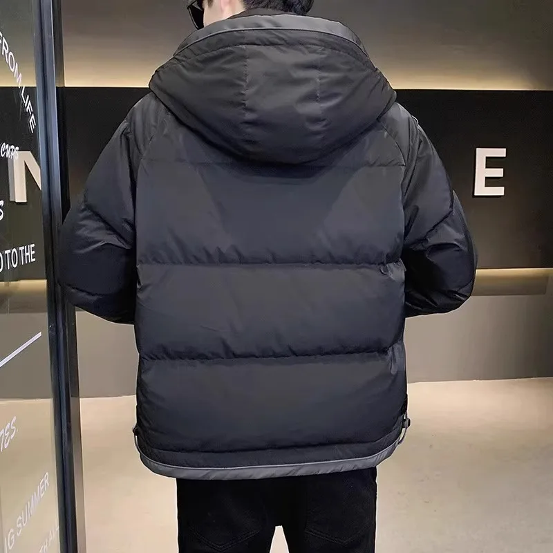 سترة شتوية سميكة محشوة بالقطن للرجال، معطف شبابي دافئ وعصري للطلاب مع غطاء للرأس وأكمام طويلة وإغلاق بسحاب #4