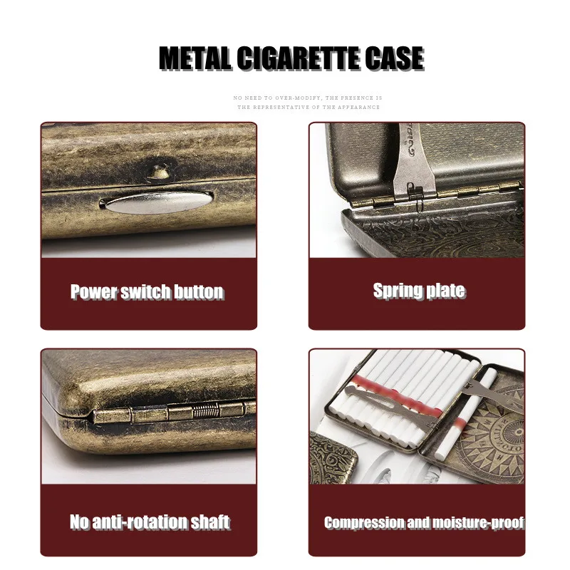 빈티지 금속 담배 케이스 상자 휴대용 20 담배 케이스 홀더 레트로 연기 도구 포켓 흡연 액세서리 남성 선물