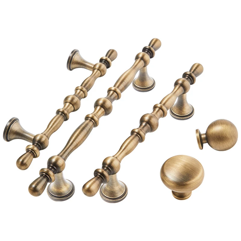 Retro 10PCS Solid Brass Antique Furniture Pulls Handles Drawer Knobs Cupboard Wardrobe Closet Dresser Shoe Cabinet Pulls Knobs