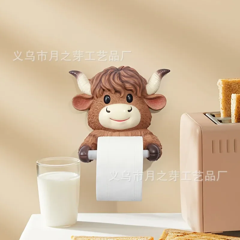 Resin Scottish Highland Cattle Figurine Cute Desk Decor Creative Home Office Tabletop Ornament Stress Relief Statue Gift