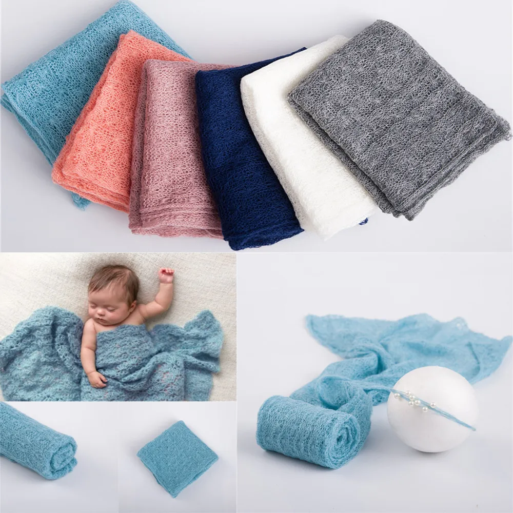 2pcs/set Newborn Baby Photography Prop Stretch Knit Mohair Wrap Headwear Set Photo Newborn Photo Shoot Hair Accessories