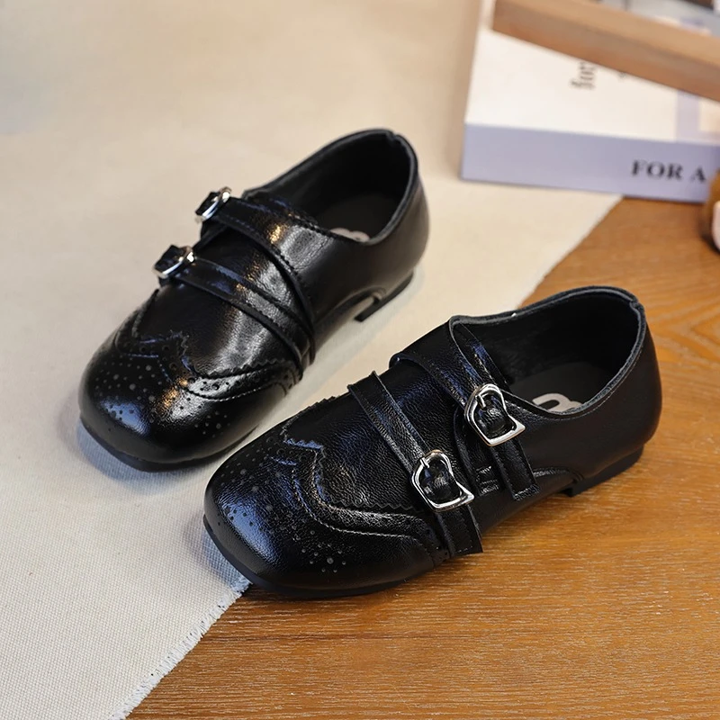 

Детские кожаные туфли для девочек на весну-осень 2026, однотонные, повседневные, школьные, с мягкой нескользящей подошвой, черные, коричневые