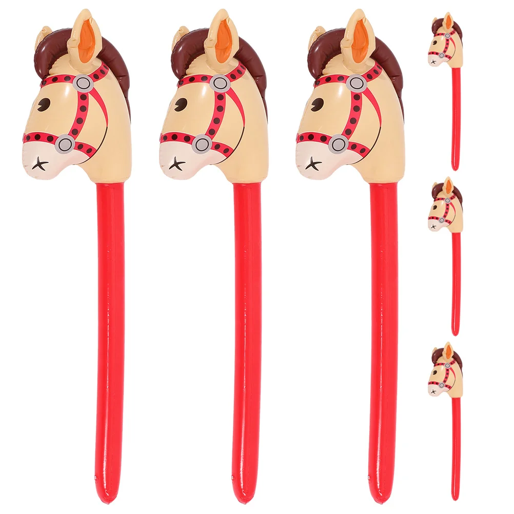 6 Pcs Pad Horse Head Stick Kids Sports Toys Horse's Inflatable Pvc Child Party Supplies