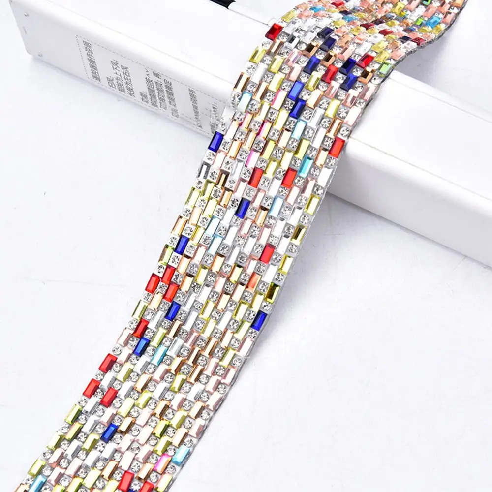 Colorful Self-Adhesive Rhinestone Tape DIY Diamond Ribbon Glitter Trim Tape Arts Crafts Garment Shoes Bags Sewing Accessories