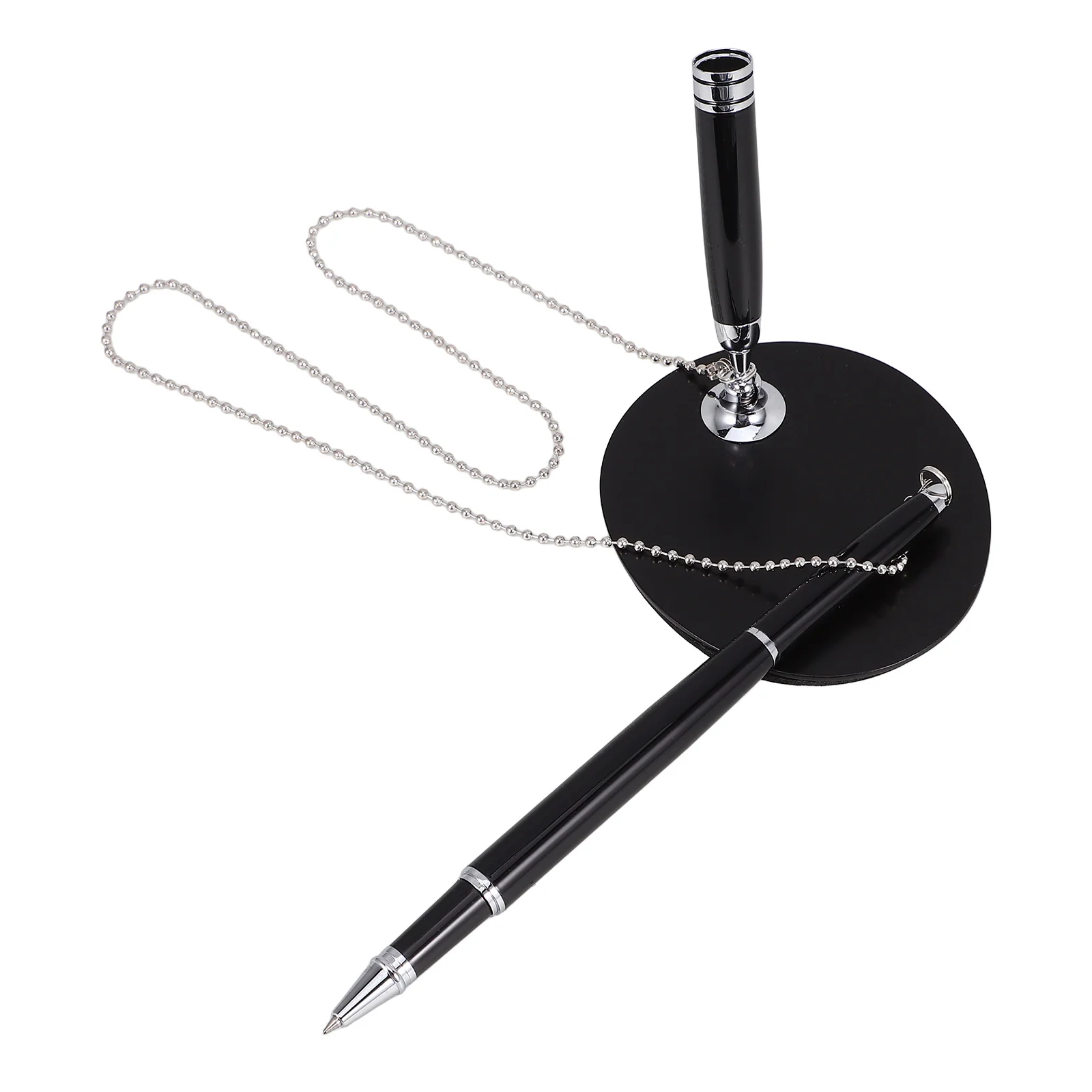 Metal Ballpoint Pen Beaded Chain Holder Desktop Secure Counter Writing Tool For Office Bank Hotel Steel Security Pen