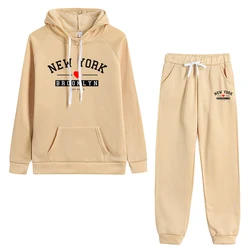 Autumn Winter Popular Women's Tracksuit 2pcs Set Hoodies and Sweatpants Love New York Printed Outfits Casual Sports Jogging Suit