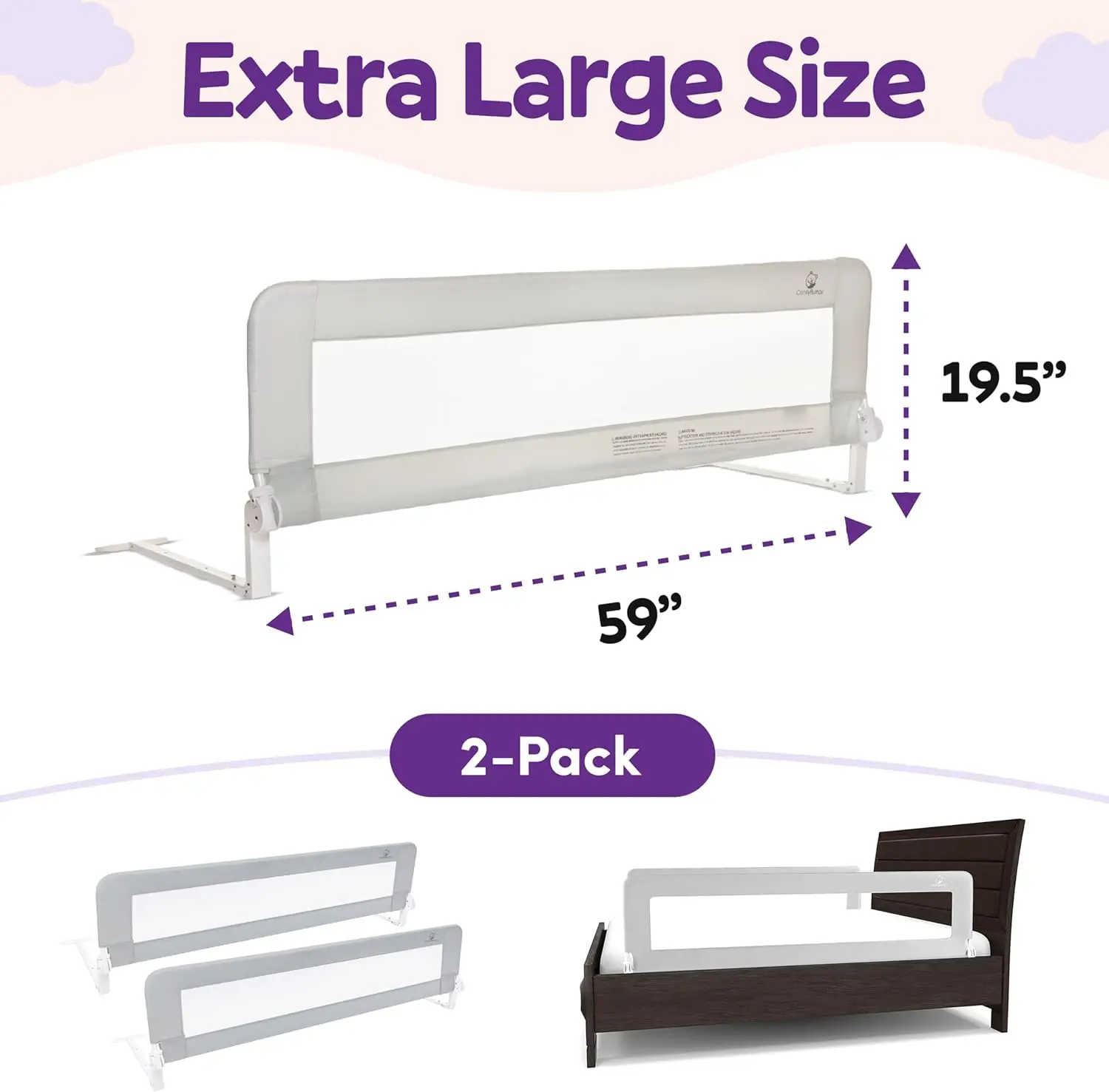 Extra Long Toddler Bed Rails - Baby Bed Rail Guard for Kids, Twin, Full, King and Queen Beds - Adjustable Bed Rail for Toddlers