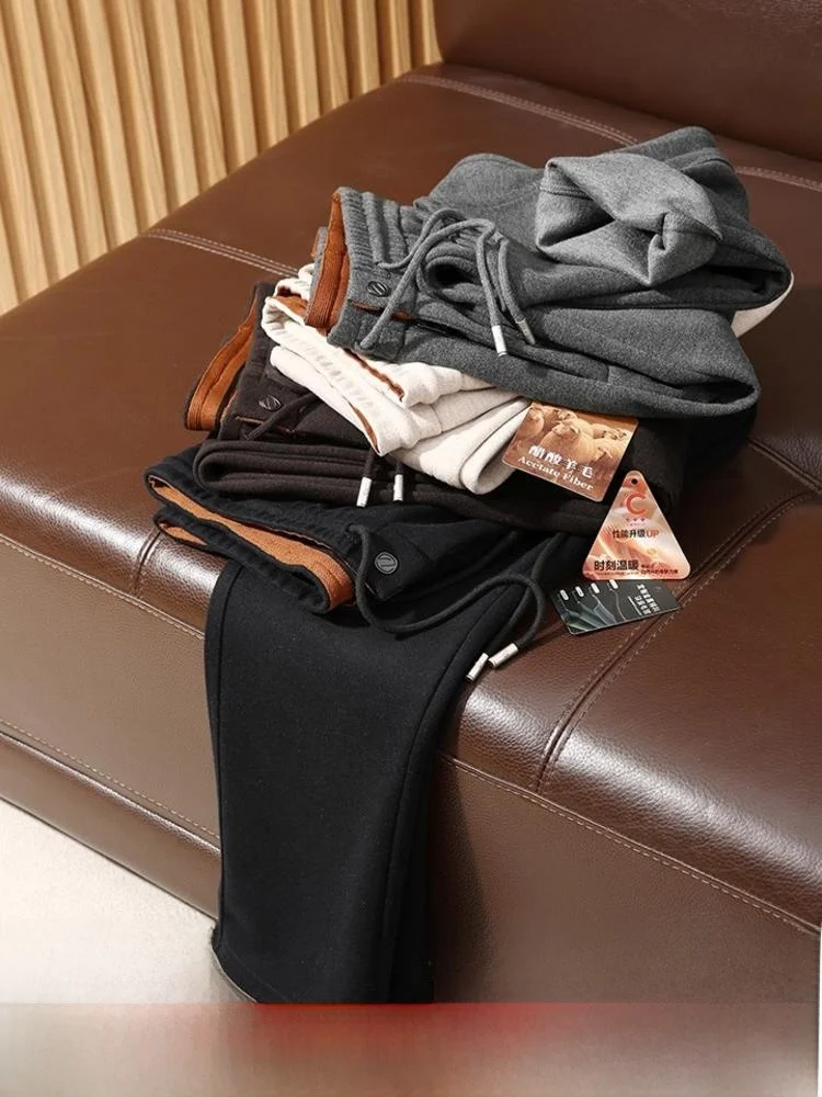 

Итальянские роскошные теплые ацетатные шерстяные мужские повседневные брюки с прямыми штанинами и эластичной резинкой на талии, осень-зима, элитная мода