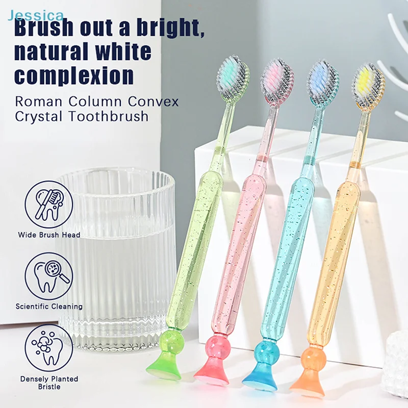 

♥Soft Bristle Crystal Suction Cup Toothbrushes - Mountain-Convex, Deep Clean & Gum Care (Home/Travel/Couple)