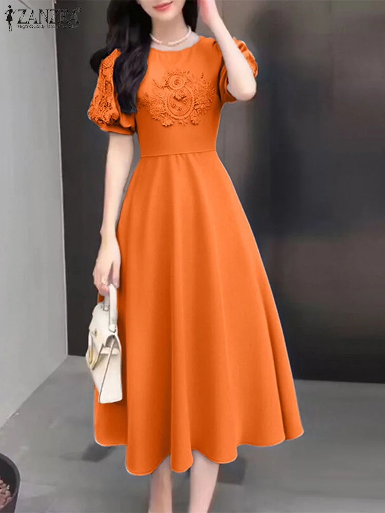 ZANZEA Women Printed Elegant Dress Summer Short Sleeve Sundress A-Line Office Work Vestidos 2025 Casual Loose Robe Femme