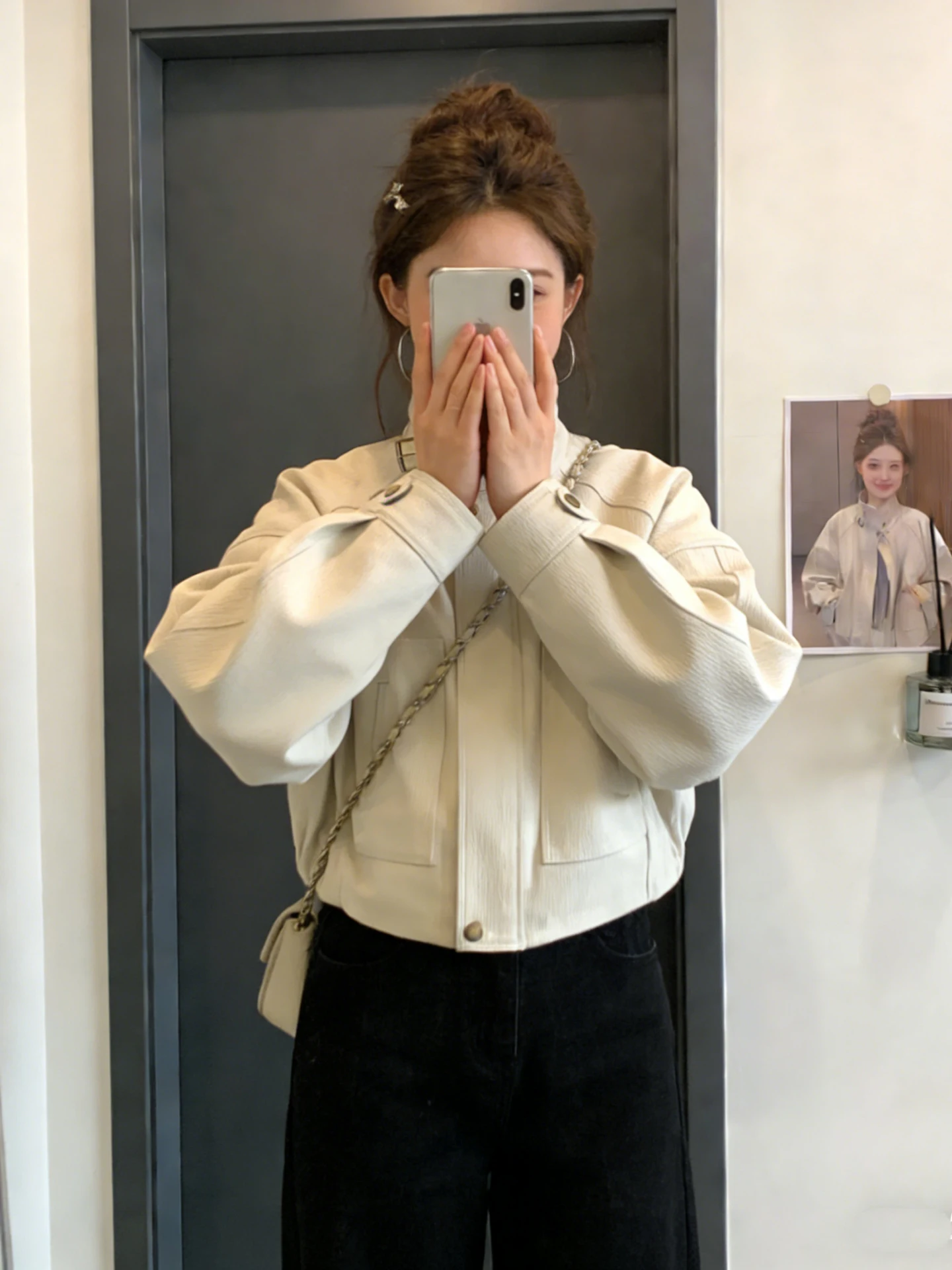 American Cool ort Leather Jaet Donna 2026 Primavera Nuovo Jaet in pelle di piccole dimensioni ular High-End Feel Commute Sle Stan...