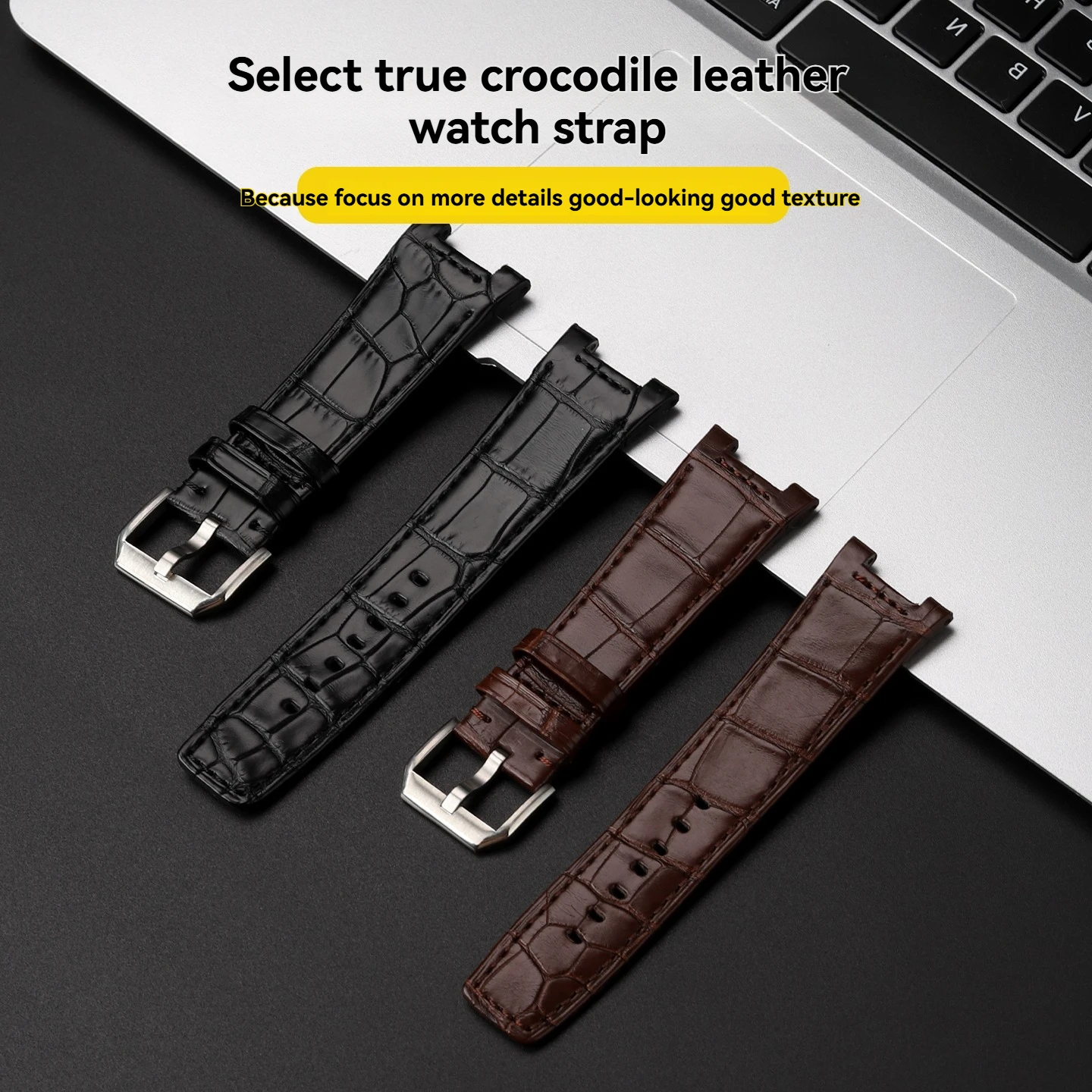 Quick Release Alligator Leather Strap Compatible with IWC Ingenieur IW378509 IW322503,Notched End Replacement Band
