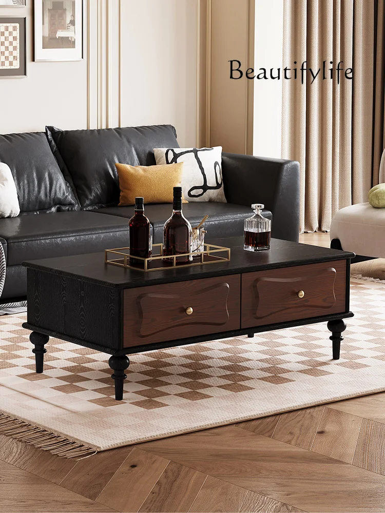 

French Retro Solid Wood Living Room Home Small Apartment Designer Small Table Square Coffee Table