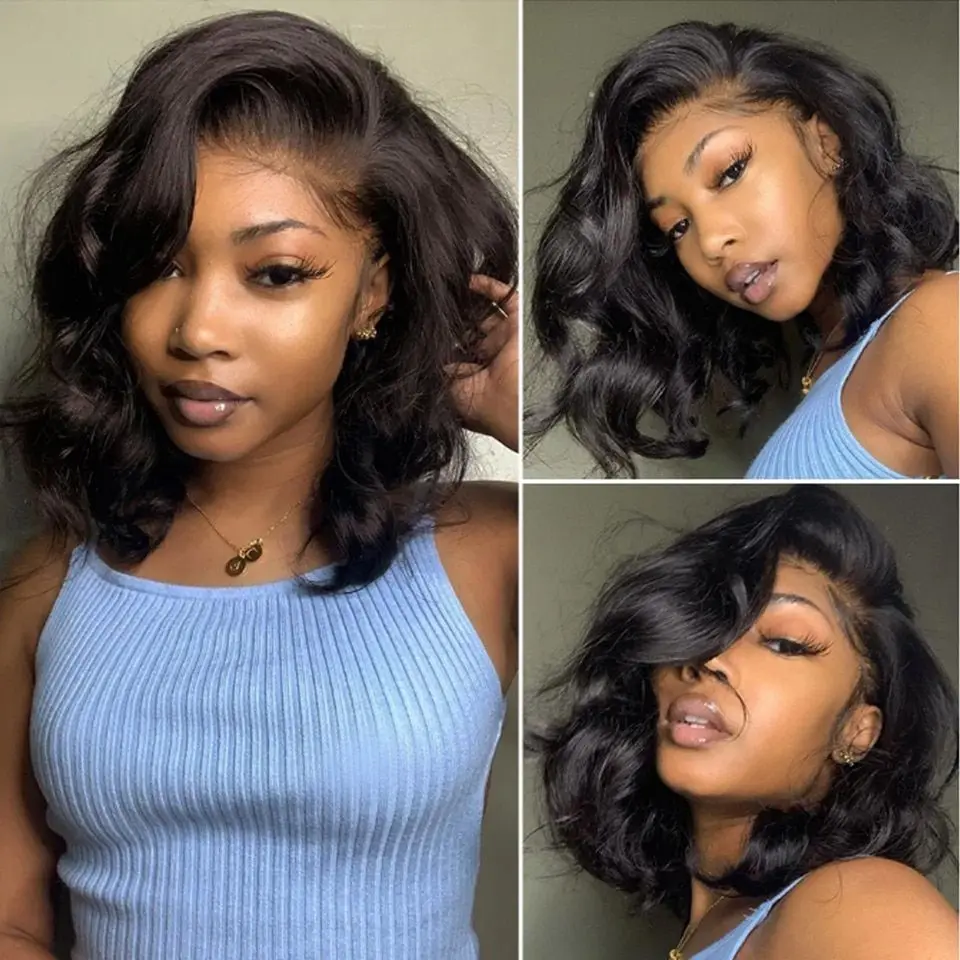 

Peruvian Hair 13x4 Transparent Lace Frontal Wig Body Wave Bob Wig Human Hair Wigs Virgin Remy Hair Lace Front Wig Natural Color