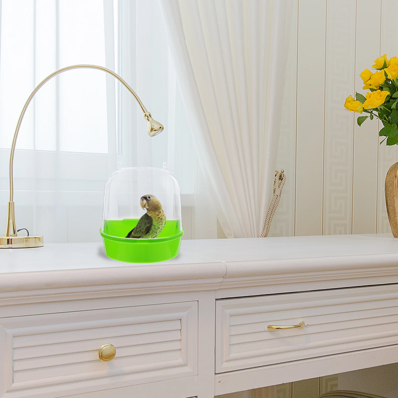 

Bird Bath Covered Cage Detachable Base Easy to Clean Bath Cage for Parrot Canary Budgies Small Birds Covered for Birds