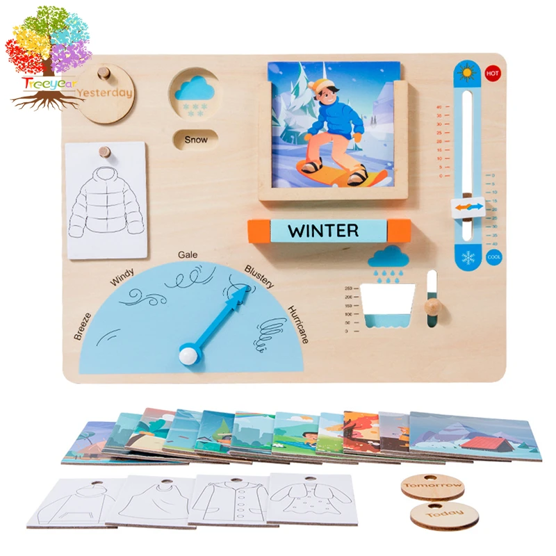 

Treeyear Weather Watch - Educational Wooden Weatherboard for Kids - Perfect Climate Teaching Toy Station for Kids to Play