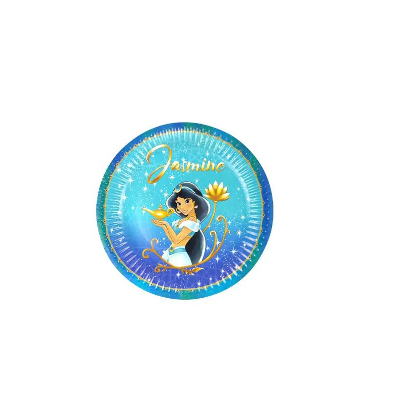 Princess Jasmine Tableware Disposable Girl Birthday Party Decoration Supplies Balloon Baby Shower Plate Cup Backdrop Decor Gift