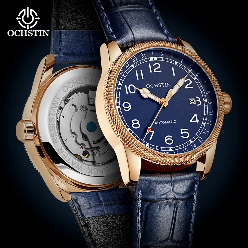 OCHSTIN – montre mécanique automatique pour hommes, rétro rouge, montre-bracelet en cuir, marque de luxe, mode masculine