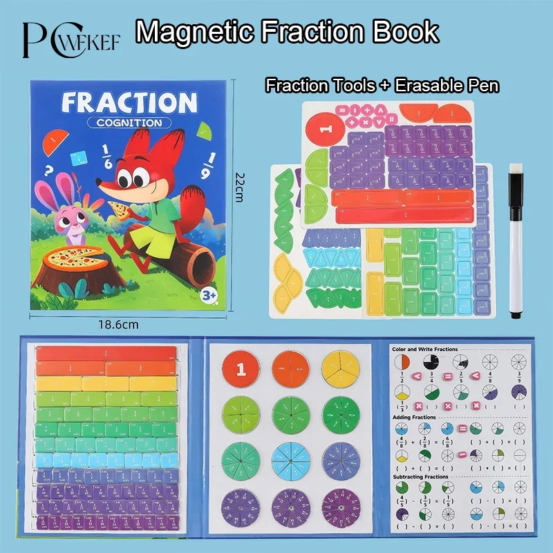 Magnetic Fraction Learning Toy For Kids - Tri-Fold Educational Math Disc With Visual Partitioning Puzzles