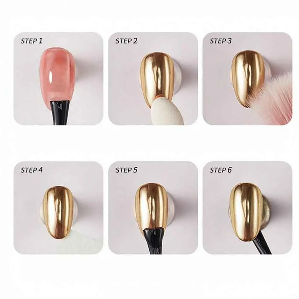 Solid Magic Mirror Gold Chrome Powder Nail Pigment Ripple Mirror Powder Metal Mirror Effect Nail Art Decors Solid Chrome Powder - view 6