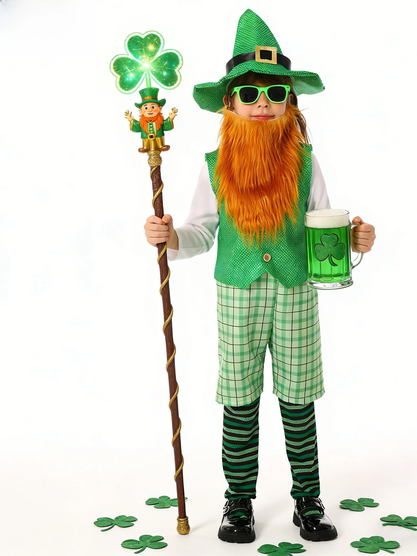 

St. Patri's Day een Four-le Clover Role-plang Cosplay Costume Children's Stage Performance Outfit Traditional Iri Wear