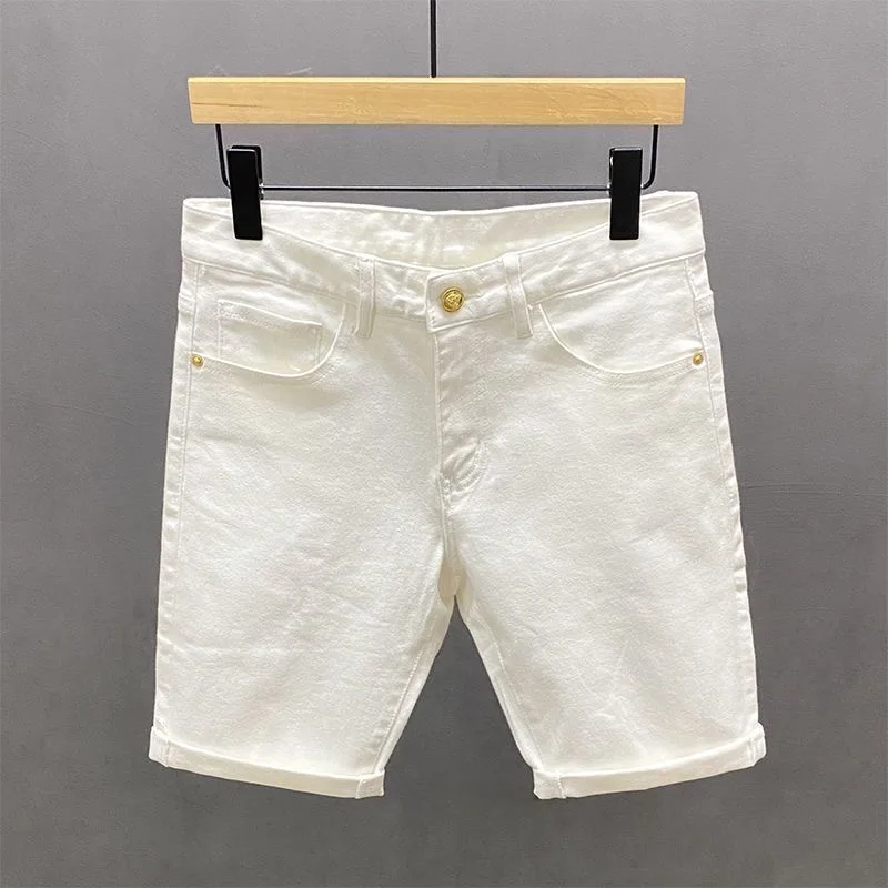 New Summer Korean Fashion Luxury Designer cowboy White Red Jeans for Men Trendy Slim Fit Casual Pants Boyfriend Jeans Shorts