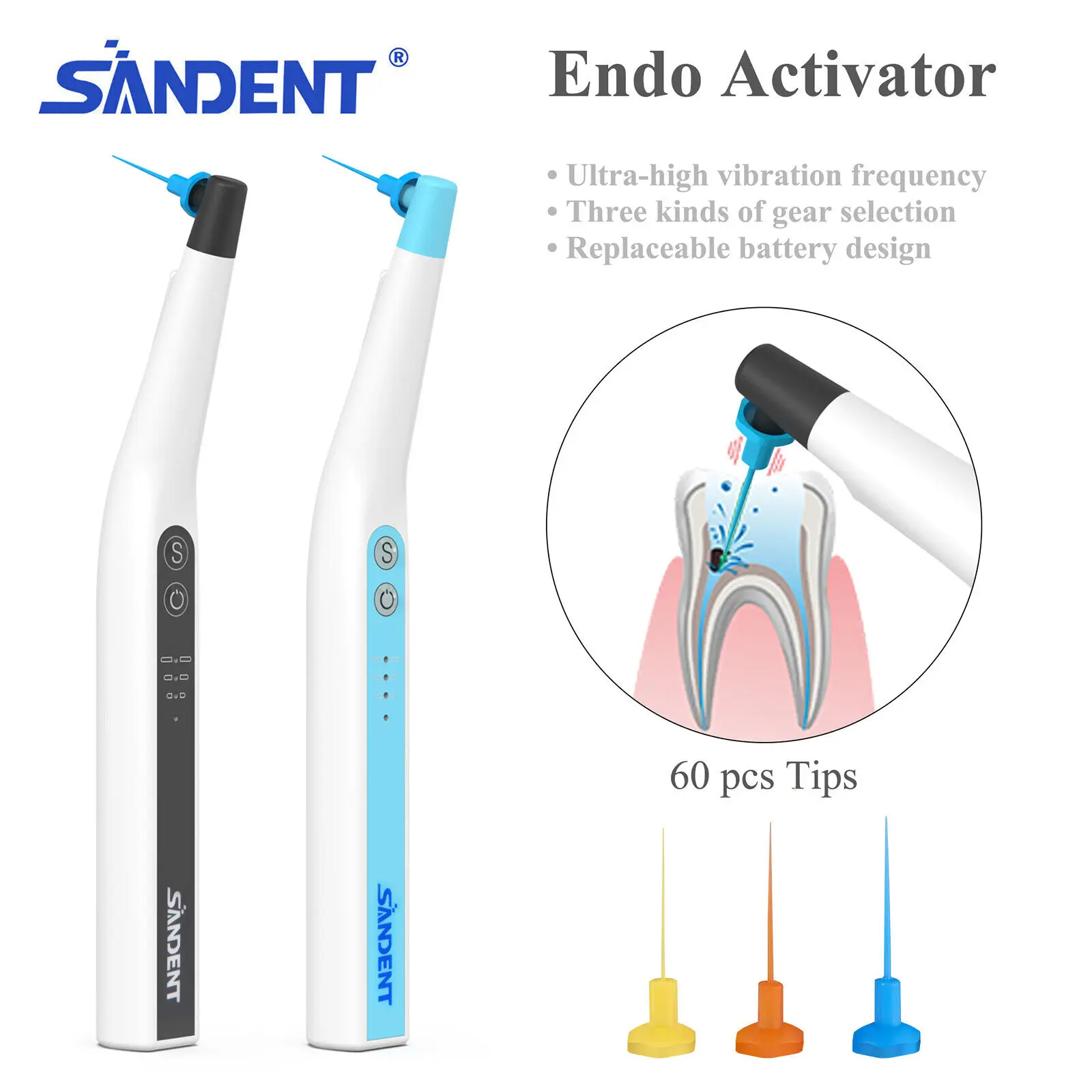 2 Colors Dental Endo Sonic Activator Irrigator Root Canal Cleaning Activator+60 Tips Kit