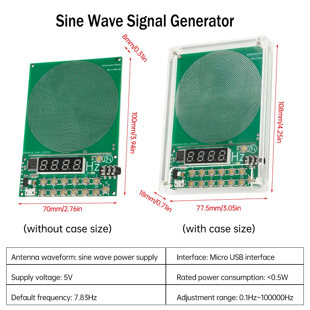 DC5V Schumann Wave Generator 0.01Hz~100000Hz Adjustable Frequency Sine Wave Generators 3.5MM Audio Resonator Micro USB Interface