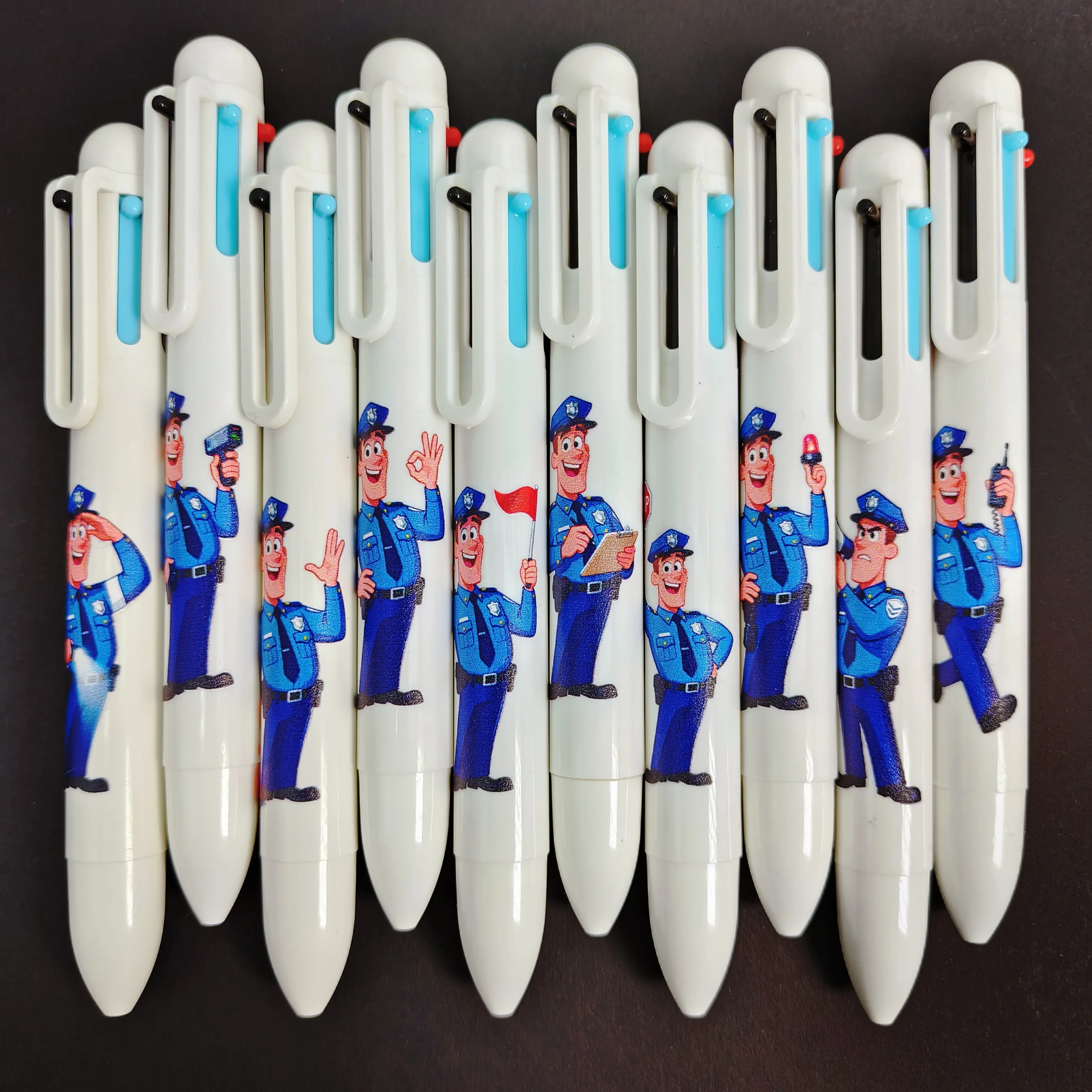 

6pcs/12pcs Creative Male Police Styling Ballpoint Pen Police Styling Record Multi Color Six in One Ballpoint Pen