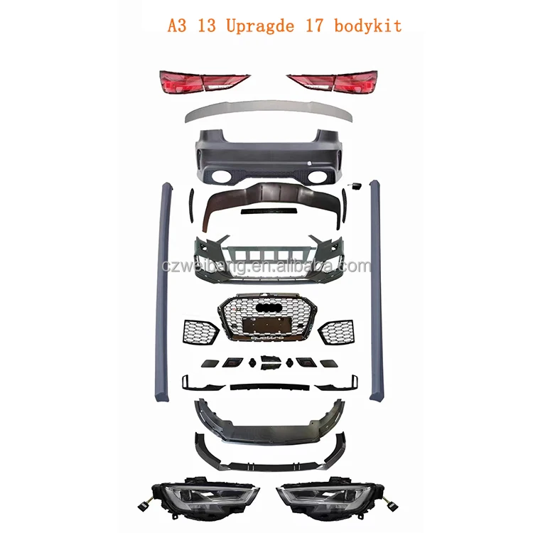

Hot-sale Popular fashion Old car Upgrade to New style Front Bodykit with head light side skirt for A3 2013 upgrade to 2017