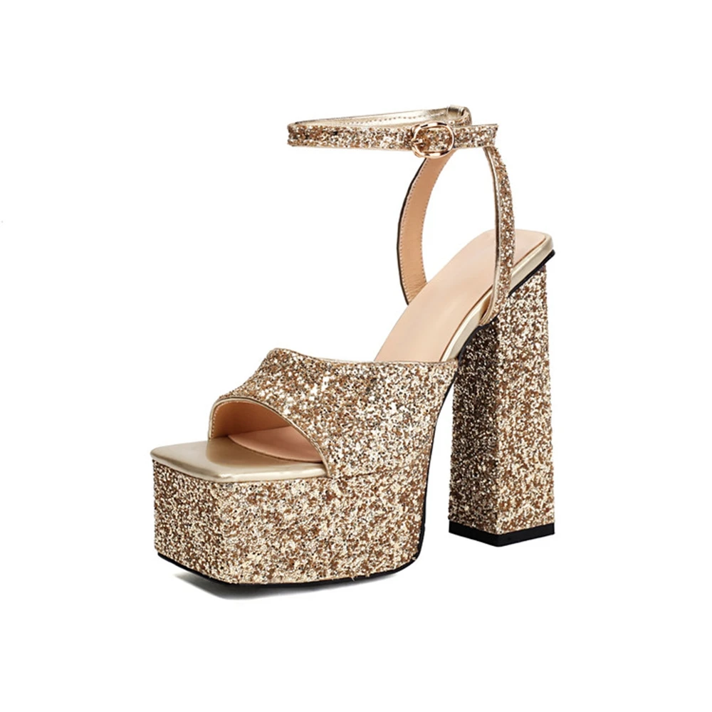 

Thick High Heels Sandals Women Fashion Bling Bling Peep Toe Ankle Buckle Strap Party Wedding Shoes Bride Platform Sandals 339-6