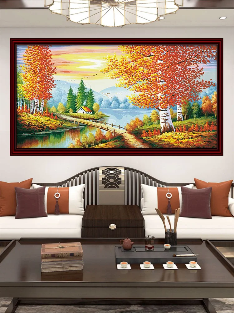 

Living Room Cross Stitch Cotton Thread New Gold Fuyin White Poplar Tree Simple Chinese Hand Printing Home Fabric Art