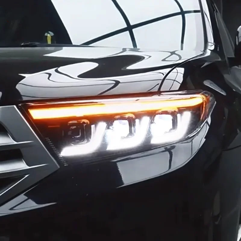 

LED Lens Headlight Assembly for Toyota Highlander 12-14 modified Front Lamp with dynamic Trun signal