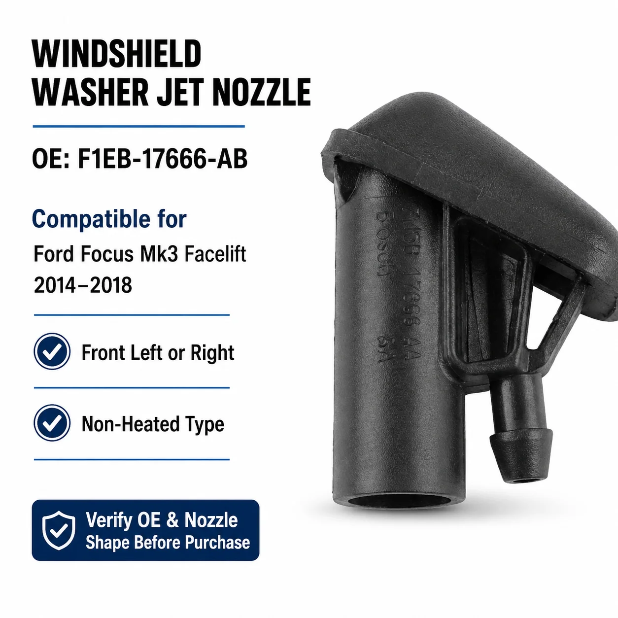 2pcs Windshield Washer Nozzle Jet Spray for Ford Focus Mk3 Facelift 2014-2020 OEM F1EB17666AB 1945752 Hood Washer Jet