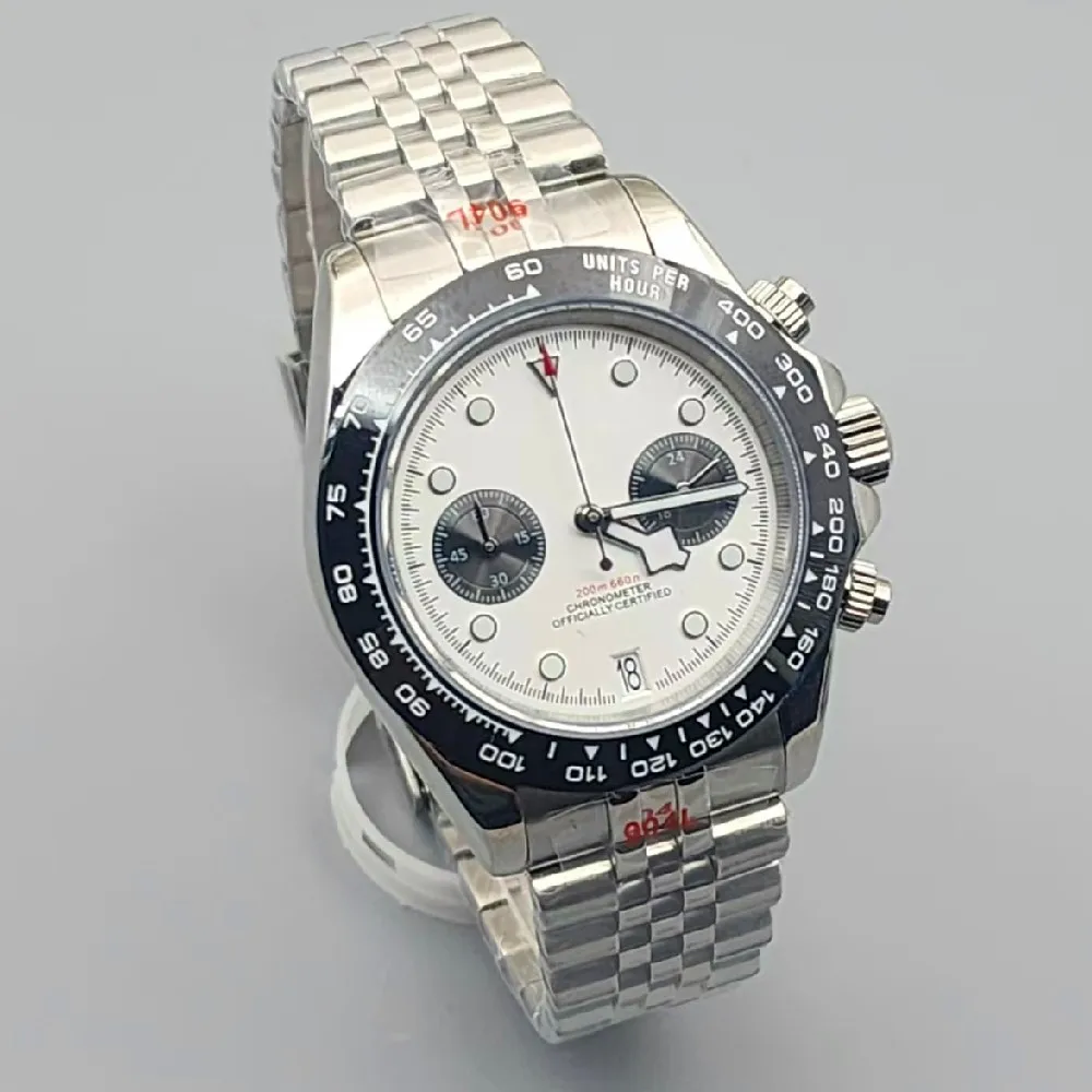 39 ملم ساعة كرونوغراف زجاج الياقوت الفولاذ المقاوم للصدأ تصميم جديد حركة كوارتز يابانية VK64