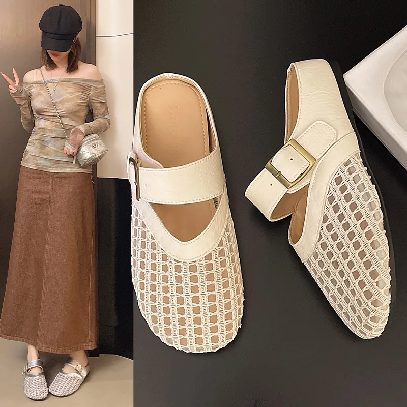 

Сандалии на плоской подошве, женские тапочки, женские повседневные сетчатые шлепанцы, трендовые летние лоферы на мягкой подошве 2025, удобные женская обувь