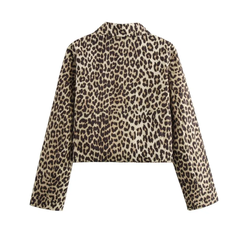 TRAF-Chaqueta corta con estampado de leopardo para mujer, abrigo de manga larga con botones a la moda, prendas de vestir exteriores informales, otoño