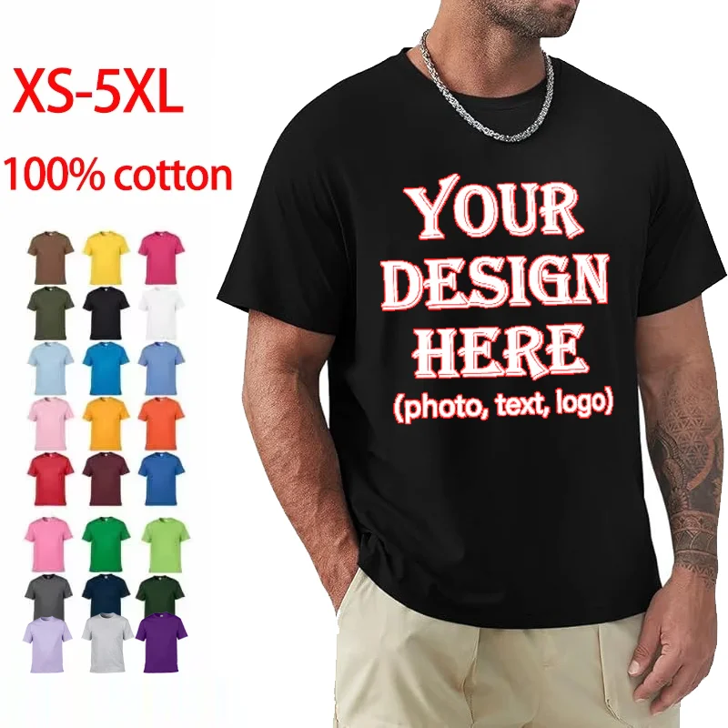 

Plus Size 5XL Custom Men's Tops Tshirt Men 100% Cotton Short Sleeve Solid Color O-neck Leisure T-shirt Customized Your Design